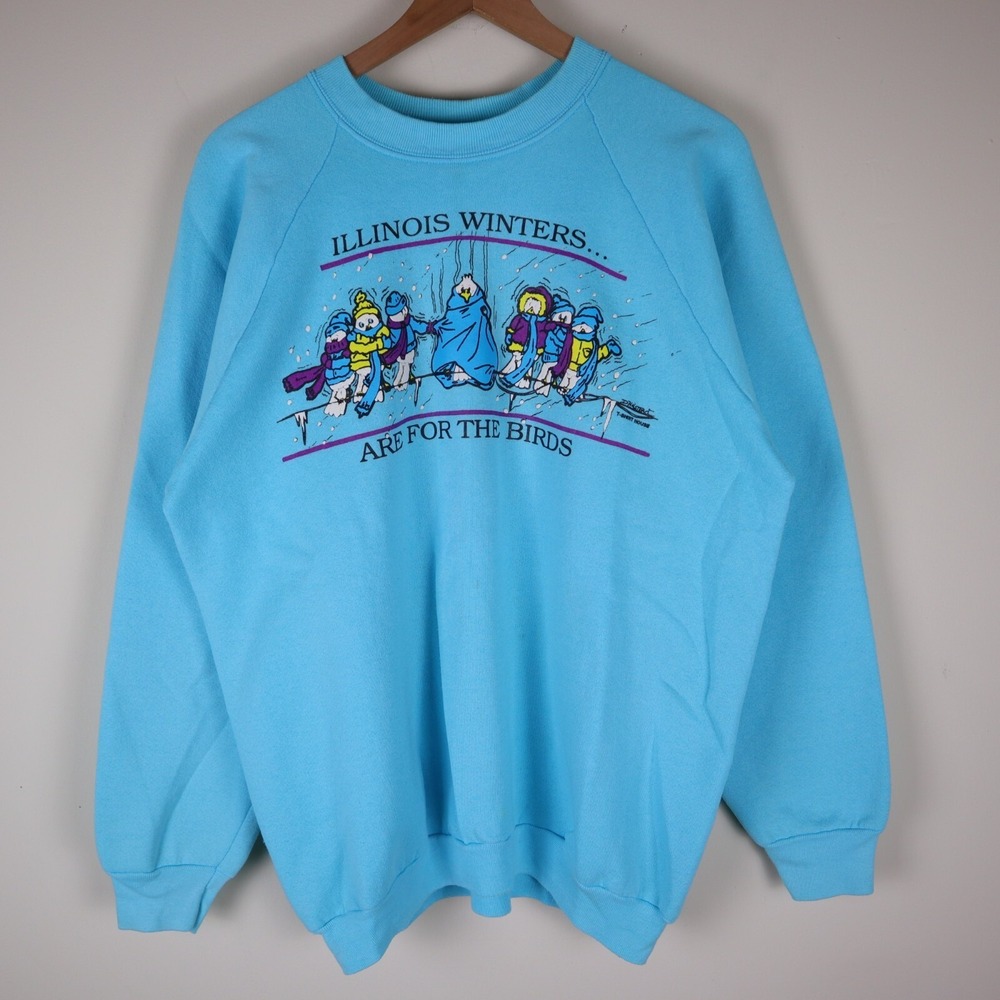 Vintage‎ 90s Illinois Winters Are For The Birds Sweatshirt Adult XL 23x27.5